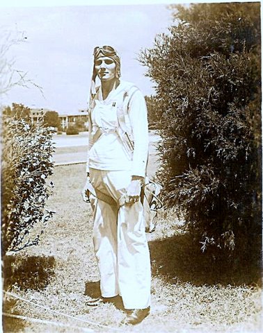 Bill Roy wearing helmet and seat pack parachute. Photo provided