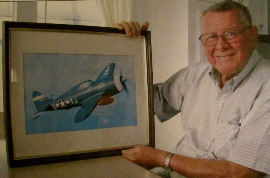 Capt. Bernard Knoll received the Distinguished Flying Cross for being the leader of a squadron of P-47 fighter planes that destroyed a German ammunition train in France. He also received an Air Medal with 16 Oak Leaf Clusters for flying in 104 combat missions during World War II. Photo provided