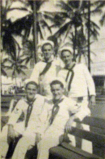 George Gallagher of Englewood, Fla., front right, is pictured with three of his buddies enjoying themselves in Honolulu during World War II. He served aboard a couple of submarines in the Pacific as machinist-mate. Photo provided