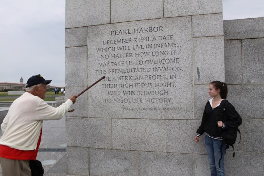 WWII Memorial in Washington DC with granddaughter Miss Caitlin Augerson. The DC trip was during Dale's 92 year for a celebration of WWII survivors. Photo provided