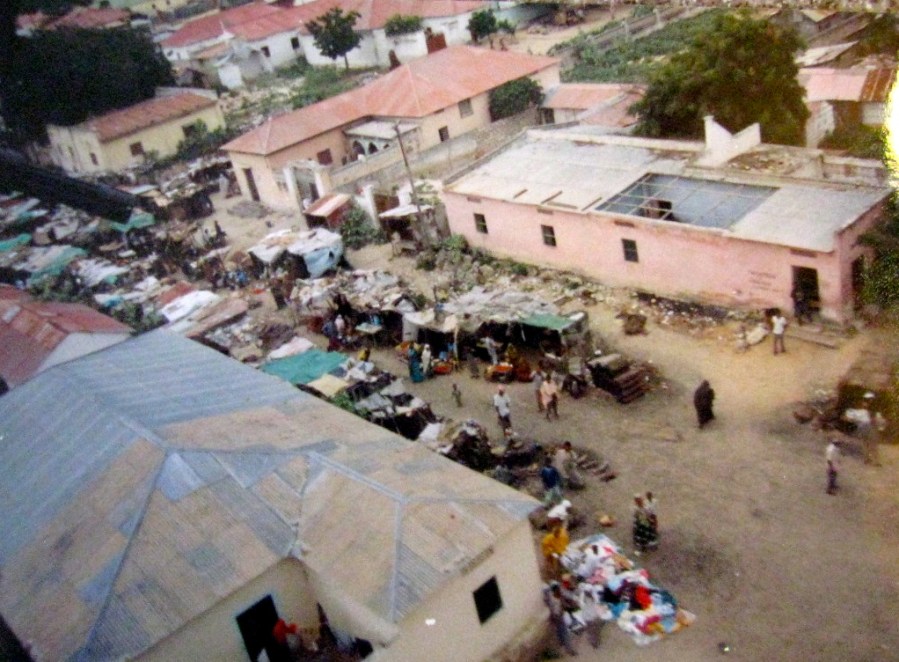 This is a Black Hawk view of Mogadishu, Somalia from Pvt. Marc Good's vantage-point of a Ranger who was flying in to attack a war lord during the "Black Hawk Down" incident in 1993. Photo provided by Marc Good