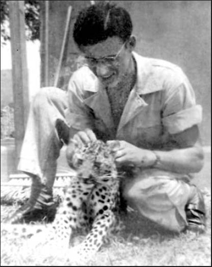 Sgt. Pete Chisholm of Port Charlotte with his spotted leopard. He got the cat while serving near Calcutta, India, during World War II. Photo provided by Pete Chisholm