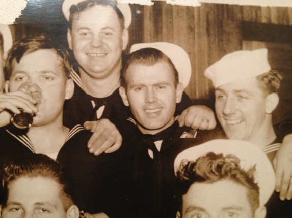 Luther Johnson is having a beer with his buddies from the carrier USS Hancock during World War II. Photo provided Nancy Poe