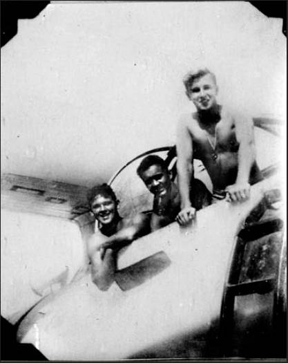 Dick Brown is the sailor at the left smiling from a PBY “flying boat” with his two buddies, Manuel Rodriguez from Texas and Art Loveland of Pennsylvania on Saipan Island during World War II. Photo provided