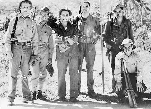 Vincent Carvalho, second soldier from the left, is wearing a Smoky Bear hat. The picture was taken in New Caledonia when the Americal Division first arrived in the Pacific in January 1942. Photo provided