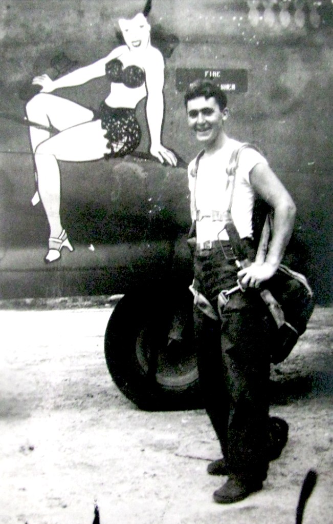 Carl Driver of Alligator Mobile Home Park south of Punta Gorda, Fla. was a tailgunner on a B-24 "Liberator" in World War II. He stands beside the nose art on his bomber "Passionate Witch." he flew in the 13th Air Force in the Pacific. Photo provided