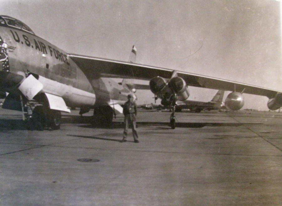 Norman Page stands under the wing of a Boeing B-47 "Stratojet" at Lincoln Air Force Base in Nebraska. He kept it in the air for the Strategic Air Command. Photo provided