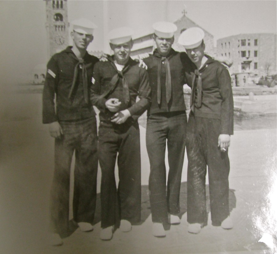This was Adm. Richard Moorehouse's, commander of the U.S. Mediterranean Fleet, boat crew. Lounsbury is the tall sailor at the far left. Photo provided