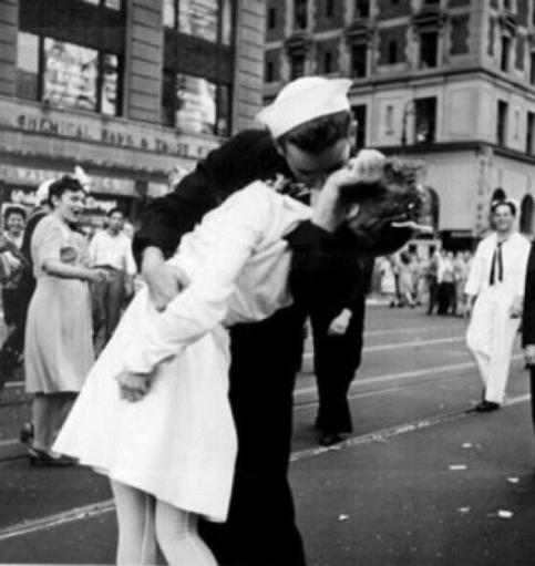 Alfred Eisenstedt's famous picture entitled 'Unconditional Surrender' taken in Times Square on Aug.14, 1945, VE-Day, could have been Margaret's friend who worked with her, but she decked the sailor when he tried to kiss her in Times Square a short time earlier. Photo provided 