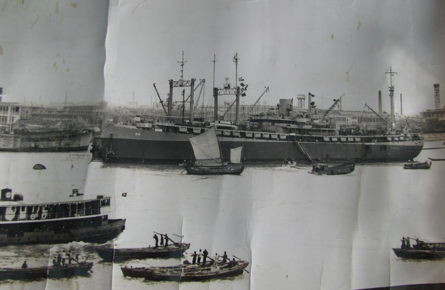 The Delta-AR-9 is the large ship anchored in the middle of Shanghai Harbor, China in 1945. Max Jones of Punta Gorda was a seaman serving aboard the repair ship. Photo provided