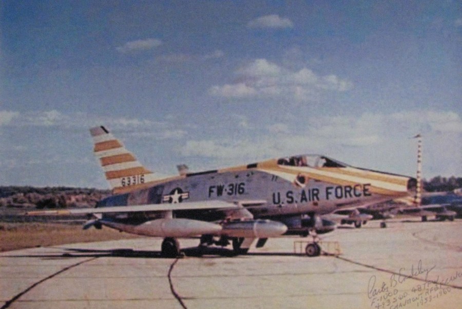 This F-100 "Super Sabre" jet fighter-bomber was kept in the air by Endsley and his crew. If World War III had started the plane would have dropped a hydrogen bomb on the Soviet Union. Photo provided