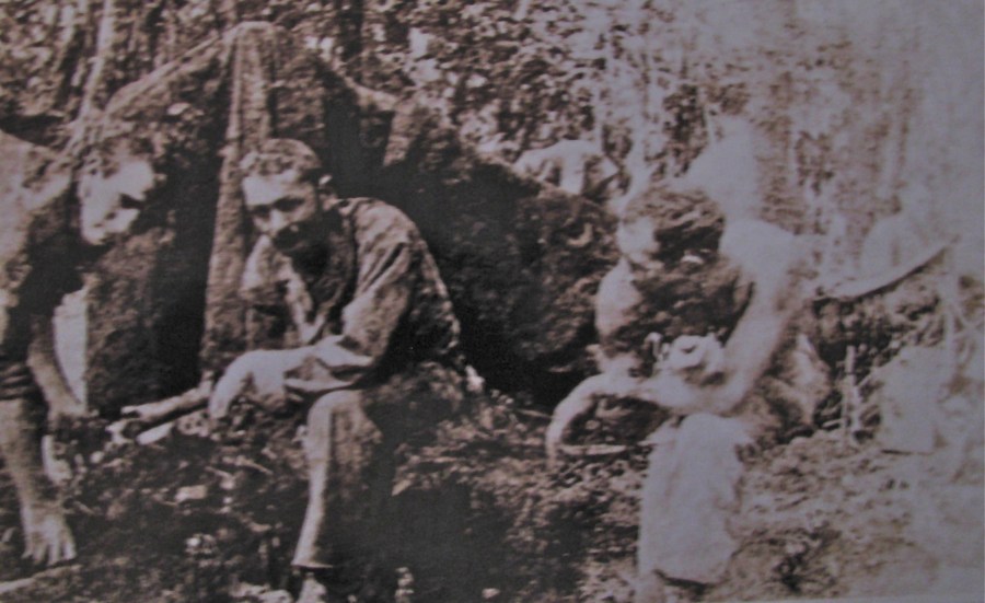 1st Lt. Andy Carrico (center) and a couple of buddies tough it out in the jungle on Leyte fighting the Japanese in November 1944. Photo provided 