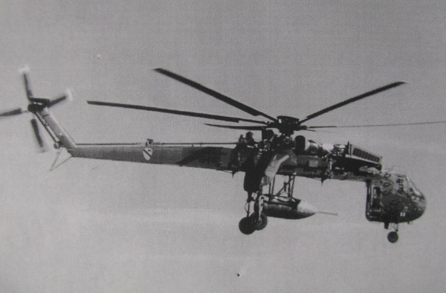  This Sky Crane Sikorsky helicopter is shown carrying a 500 pound bomb. For years Stivers taught pilots how to fly these big heavy-lift helicopters. Photo provided
