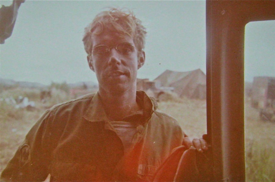  Pvt. Geoffrey Morris of Venice, Fla. is pictured beside his Huey Medavac helicopter at Khe Sanh, Vietnam in March 1971. He was awarded a "Silver Star" for heroism while serving as a medic aboard one of these life-saving choppers in 'Nam. Photo provided
