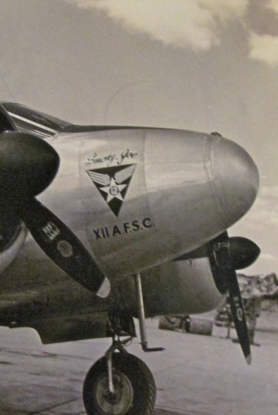 This was "Smoking Joe's twin Beech Hughes piloted for the general in charge of Air Services Command for the 12th Air Force. Photo provided