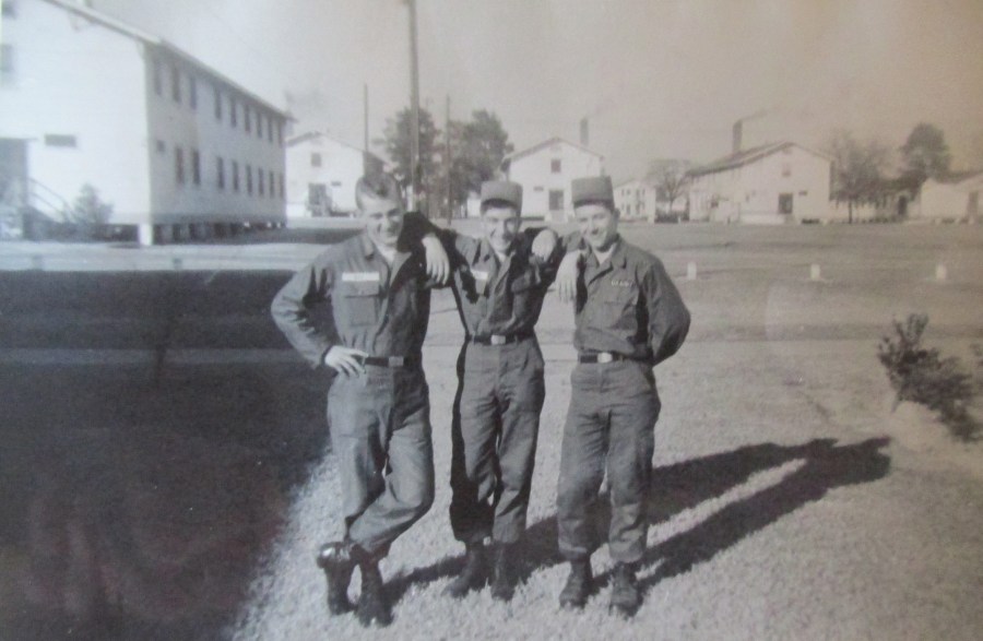 Pfc. John Ardolino is flanked by a couple of buddies. The trio served in Company B, 25th Signal Battalion in Germany during the 
