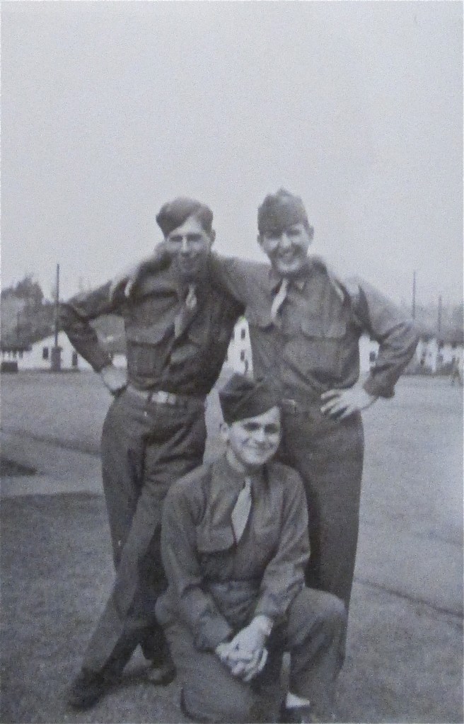 Schmitt (standing left) with a couple of his buddies at Camp Walters, Texas. Photo provided
