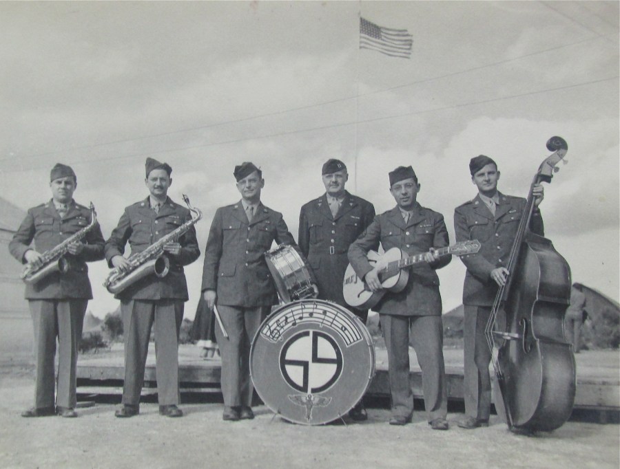 This is the 69th Hospital Band that played for the officers in North Africa and France during World War II.  Walther is the musician with the bass at the far right. Photo provided