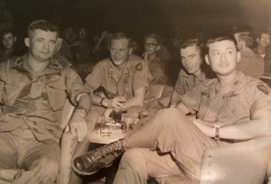  Eshelman is at the far left and Capt. Eric Shinseki, who later became Army Chief of Staff when George W. Bush was president, at right attended his going away party in Vietnam when they both served in the 24th Corps in November 1969. Photo provided