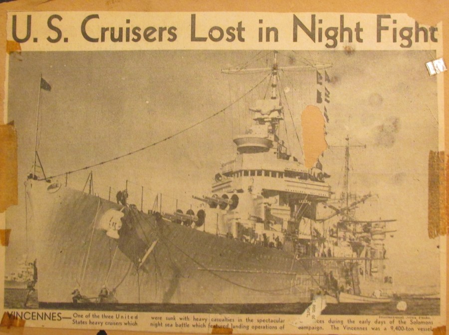An old newspaper clipping of the Vincennes. The over-banner headline tells the sad story. Photo provided