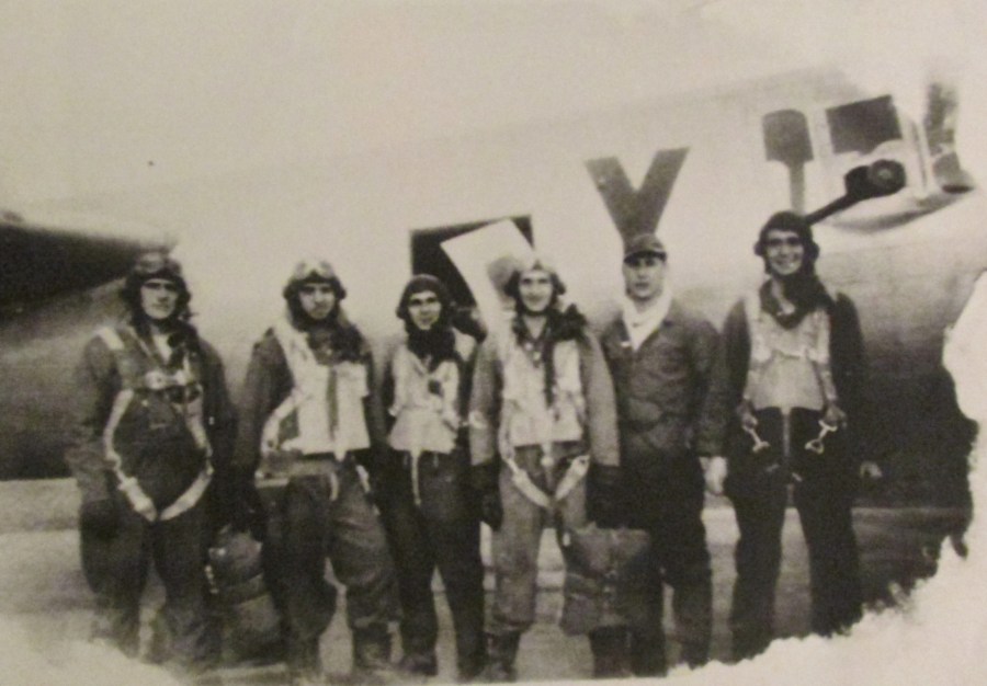 These were the gunners who flew in a B-17 Flying Fortress named "Hard Luck" in the 8th Air Force in Europe. Bates is the airman at the far left. Photo provided