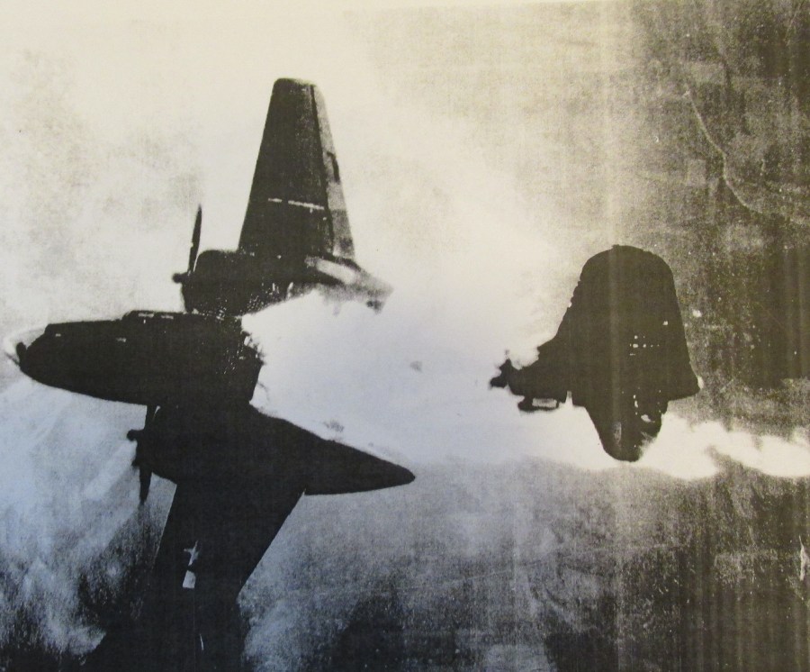 Sgt. Ken Dvorak was the belly gunner on this Havoc bomber that was going down in flames over the English Channel during the Second World War. Photo provided 