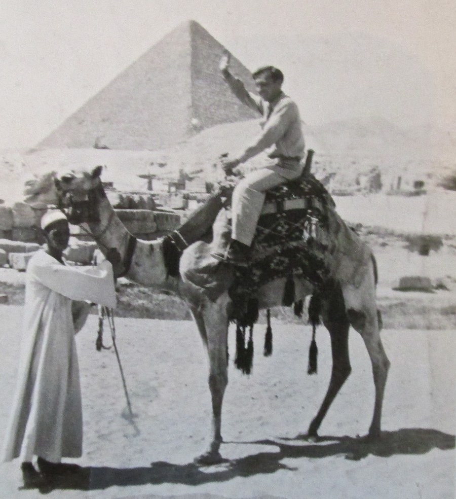 Glenn Meyers plays tourist immediately after the war while serving as a radio operator aboard a Liberty ship taking grain to Egypt. That's him on the camel in front of one of the Great Pyramids outside Ciro, Egypt. Photo provided
