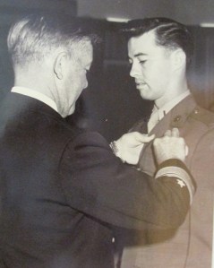 Maj. Tom D'Andrea is awarded the Distinguished Flying Cross for a combat mission he flew to protect the survivors of a downed CH-46 helicopter near Khe Sanh, Vietnam.  Photo provided