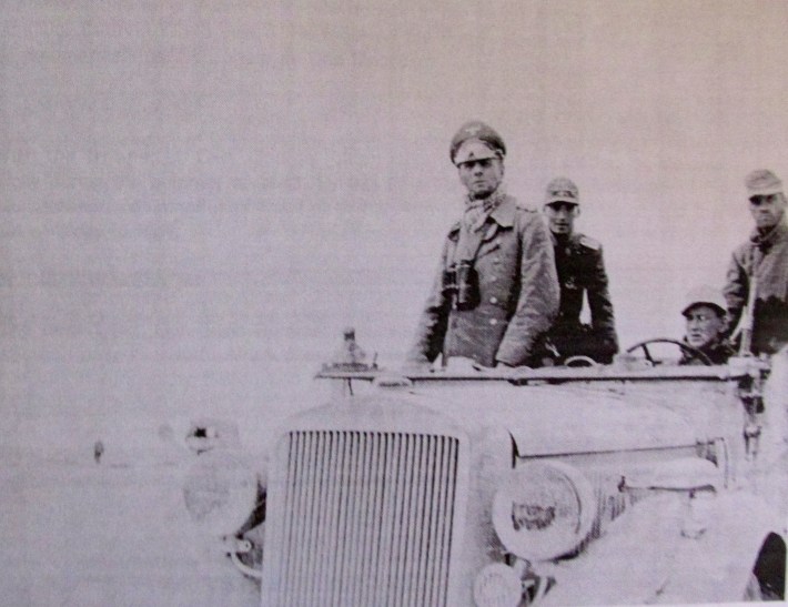 Gen. Irwin Rommel is shown at the head of a tank column in the Tunisian desert in North Africa during the Second World War. He and his troops were run out of Africa by Patton and Montgomery. Photo provided