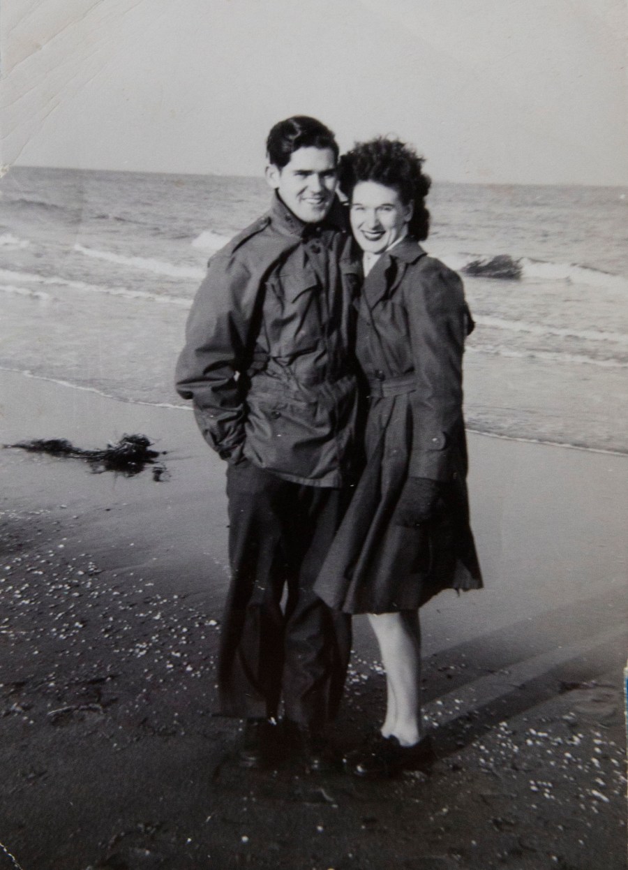 Mary and her husband to be Sgt. John O’Neill are pictured on the beach near Fort Dix, NJ in 1944 where they both served during World War II. Photo provided
