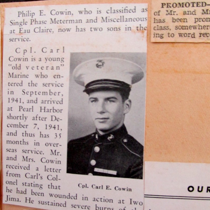 This is a picture of Cpl. Cowin out of his hometown newspaper. It accompanies a story that says he is returning home after serving 35 months overseas during the Second World War. Photo provided 