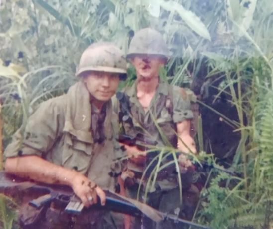 Lt. Petersen and his buddy “Tennessee” are in the Jungle near Loc Ninh and the Cambodian border looking for the enemy in Aug. 1968. (Photo provided)