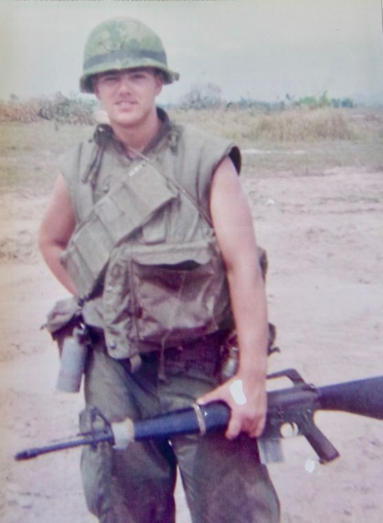 Piazza holds his M-16 rifle while on Hill 41 in Vietnam. He served with Delta Company, 7th Marines, 1st Marine Division. Photo provided.
